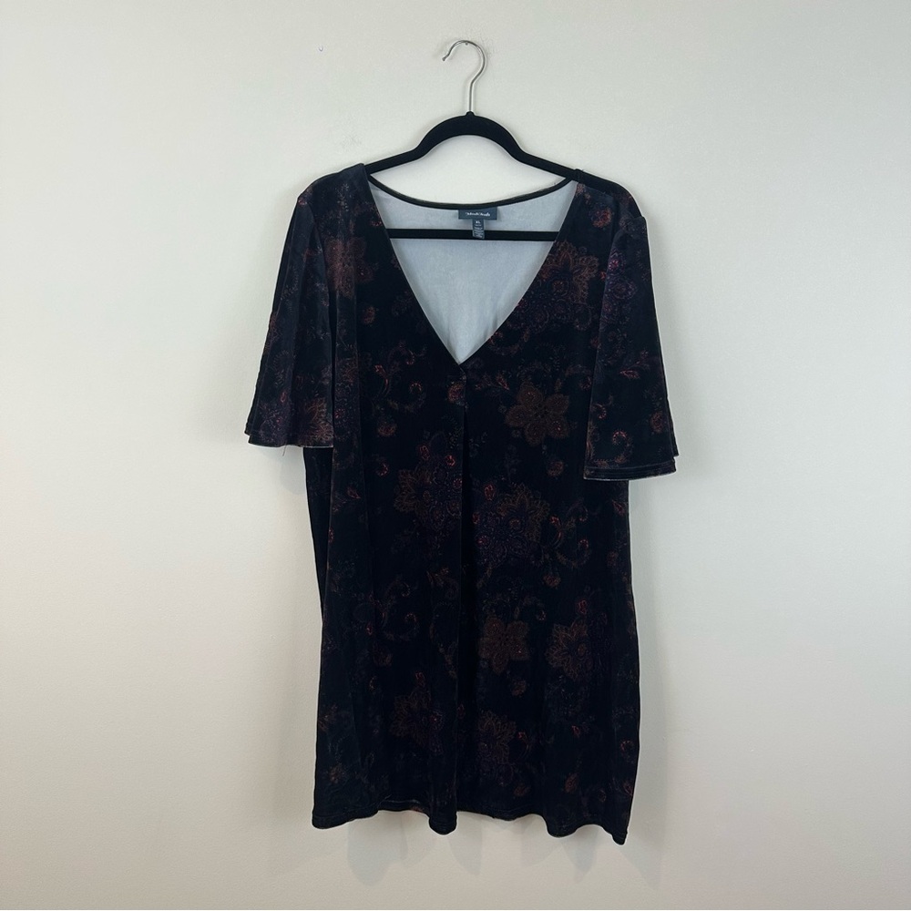 Modcloth Black and Red Paisley Velvet Mini Dress Tunic Size XL